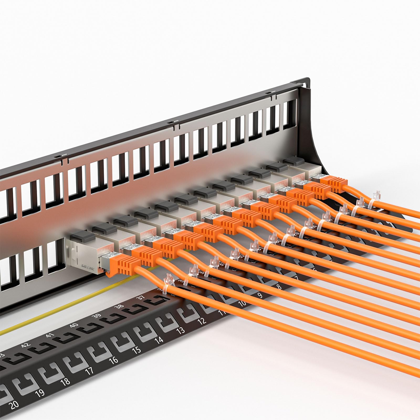 Iwillink Panel de conexión en blanco de 48 puertos para módulos Keystone, 2U, 19 pulgadas, con 24 insertos en blanco Keystone Jack, compatible con CAT6 CAT6A, CAT7 y CAT8