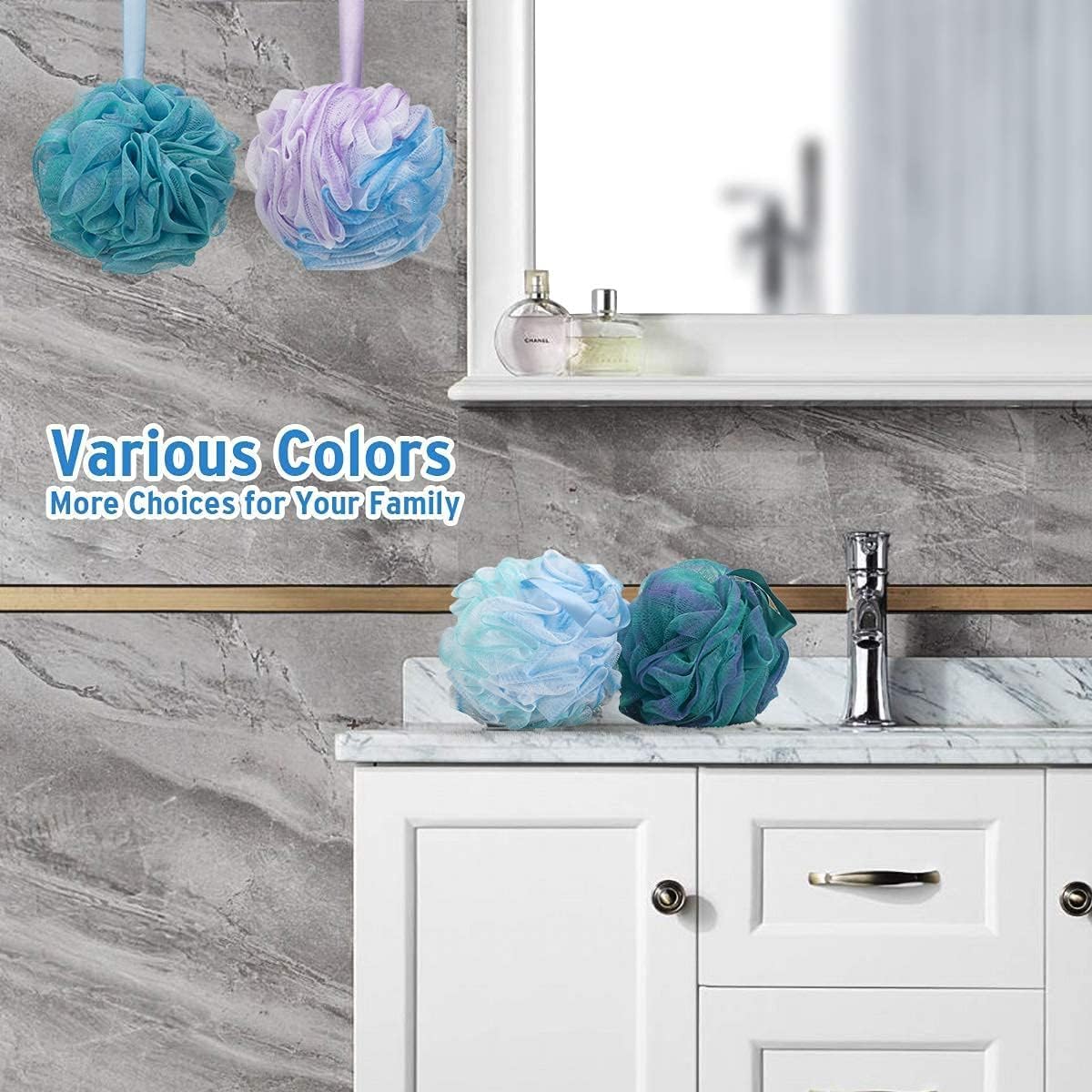 Mesh Bath Pouf, Soft Shower Loofah Sponge, Blue