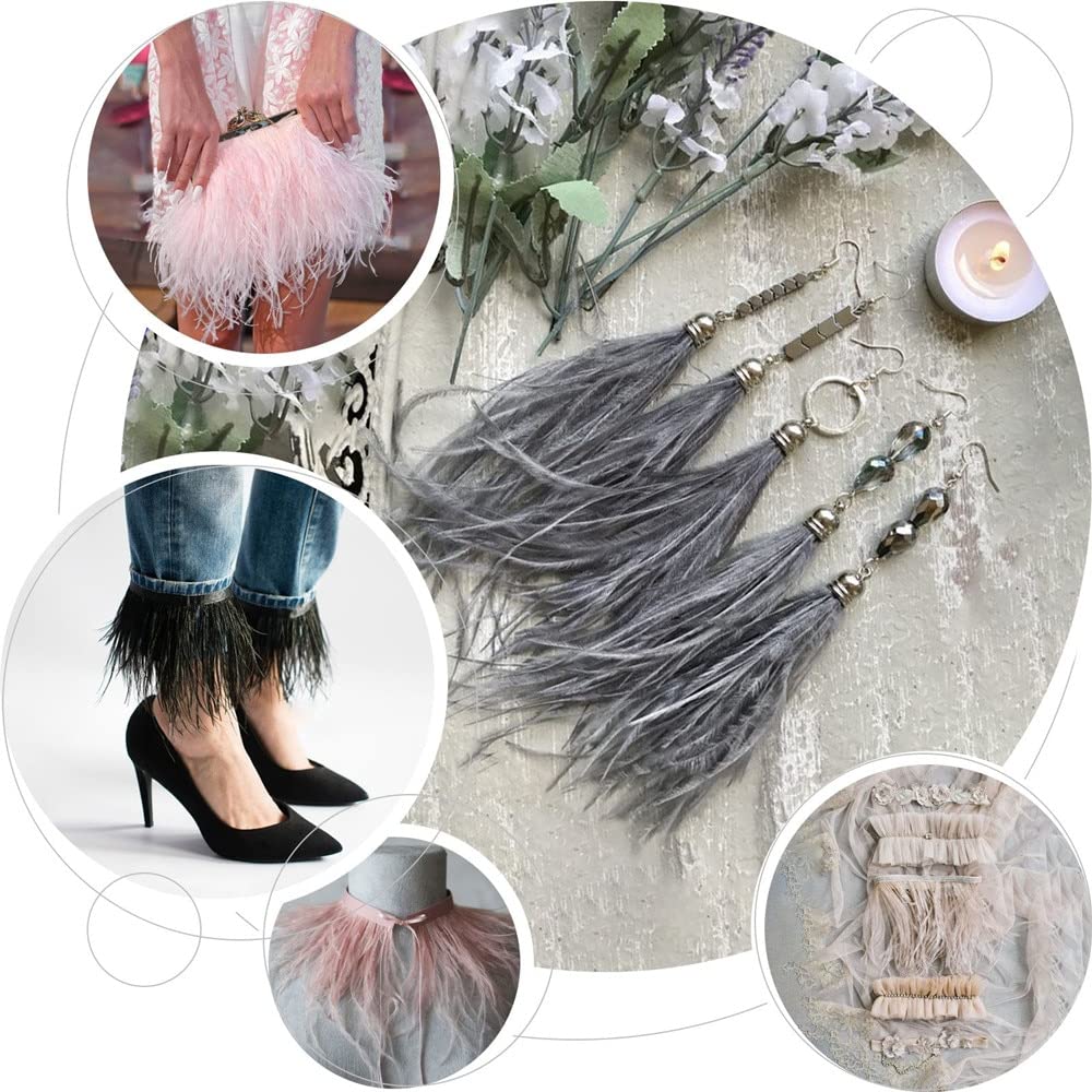 Ostrich Feather Tapite, Wstążka Barwiona Fluffy Fringy Fruby Plume Satin Taśma Tapeta Przycinanie, Rzemiosło do szycia Faux Natural Barwione Akcesoria Selvedge (1 0m, 8-10 cm)