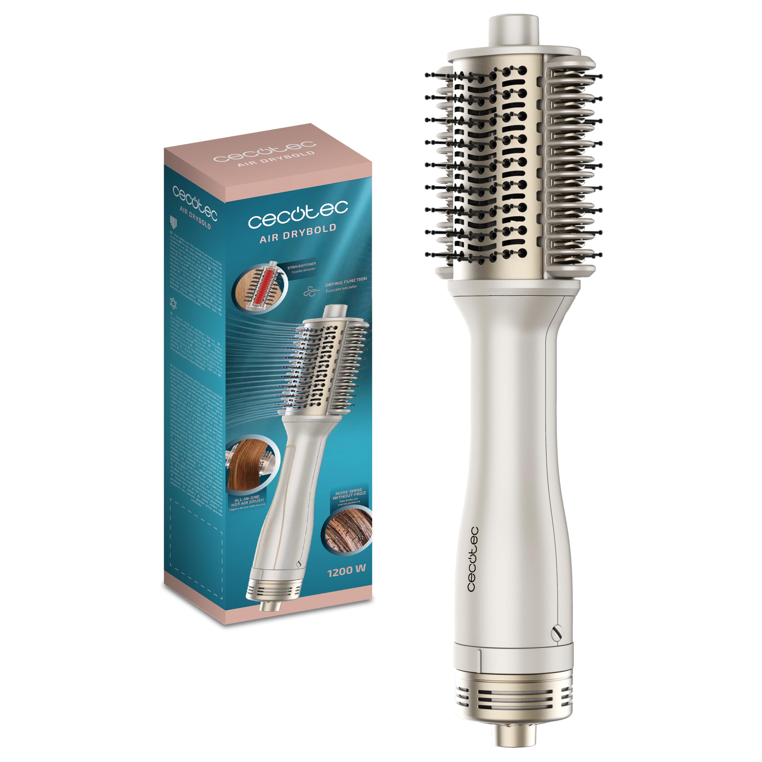 Cecotec Cepillo de Aire Placas Calefactoras Air DryBold. 1200W, Seca, Alisa, Moldea, Da Volumen y Desenreda, Generador de Iones, Temperaturas Controladas, Cabello Húmedo y Seco, 3 Modos, Punta Fría