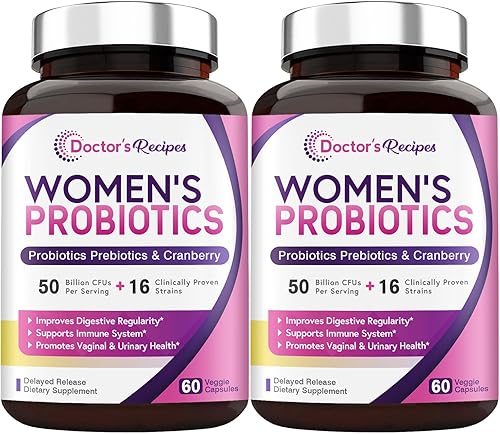 Doctor's Recipes Probióticos para mujeres, 50 mil millones de UFC, 16 cepas, con prebióticos orgánicos de arándano, estable en el almacenamiento,