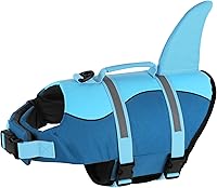 Vista 17 de Dogcheer Chaleco salvavidas para perros con tiburón, chaleco salvavidas ajustable para nadar en lancha con flotabilidad superior y asa de rescate