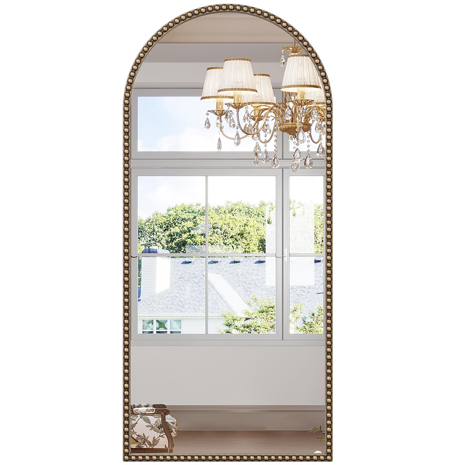 Brauthon Arched Mirror for Wall, 22"x48" Gold Arch Bathroom Vanity Mirror, Retro Gold Metal Beaded Frame Decorative Mirror for Vanity Accent Bedroom Dressing Room Entryway