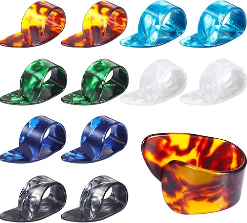 Frienda Púas de dedo para pulgar, palillos planos, púas de guitarra de mano de celuloide