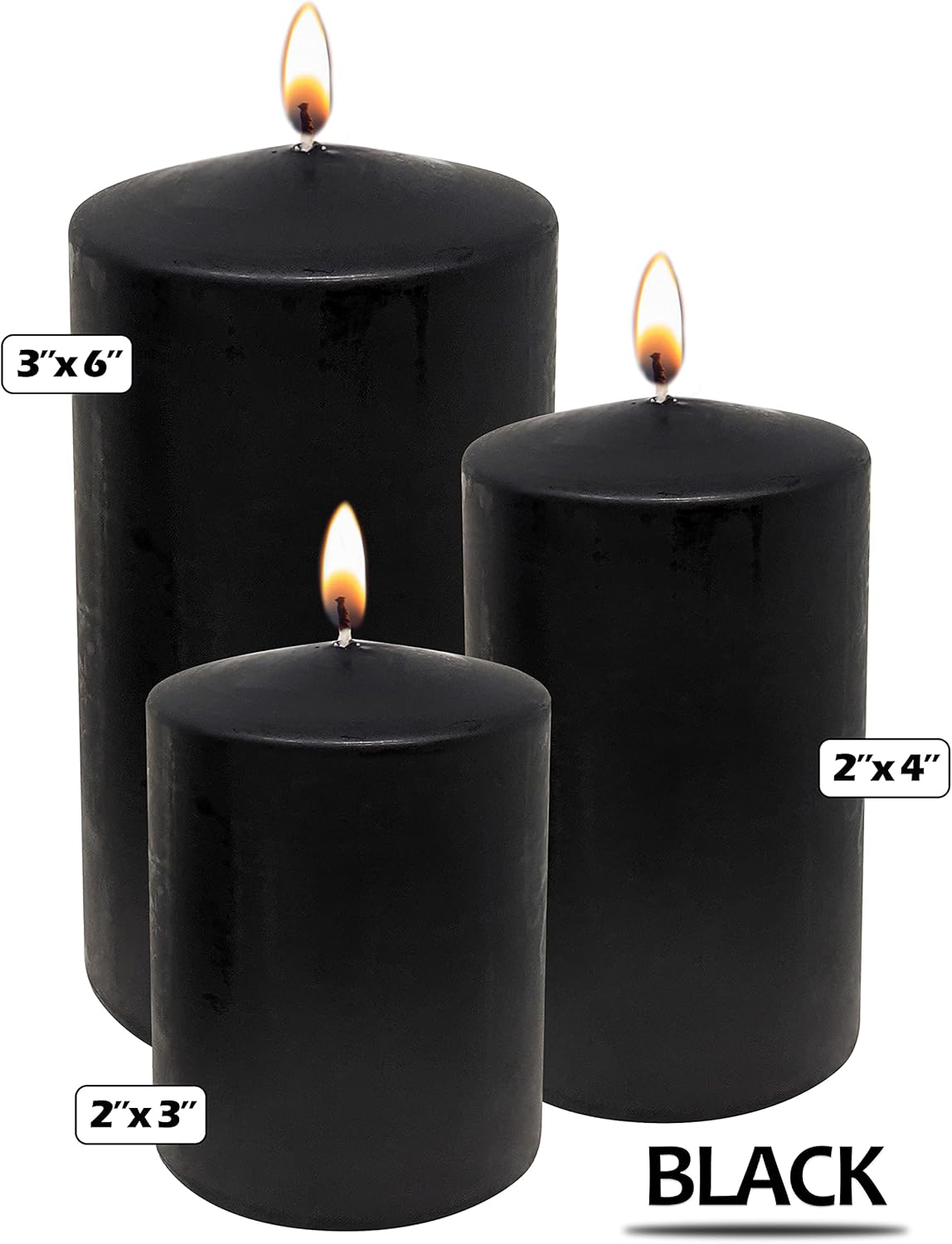 Hyoola Black Pillar Candles 2x3 Inch - 4 Pack Unscented Pillar Candles - European Made : Home & Kitchen