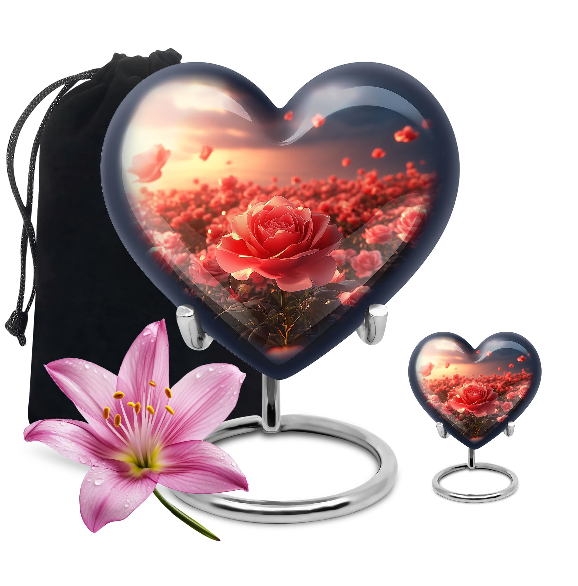 Cremation Urn Heart for Ashes, Heart Shaped Urn for Ash Adult Human Remains, Memorial Gift Combo for Men & Women, Handcrafted, Green, Combo (10 Inch Large & 3 Inch Mini Keepsake)