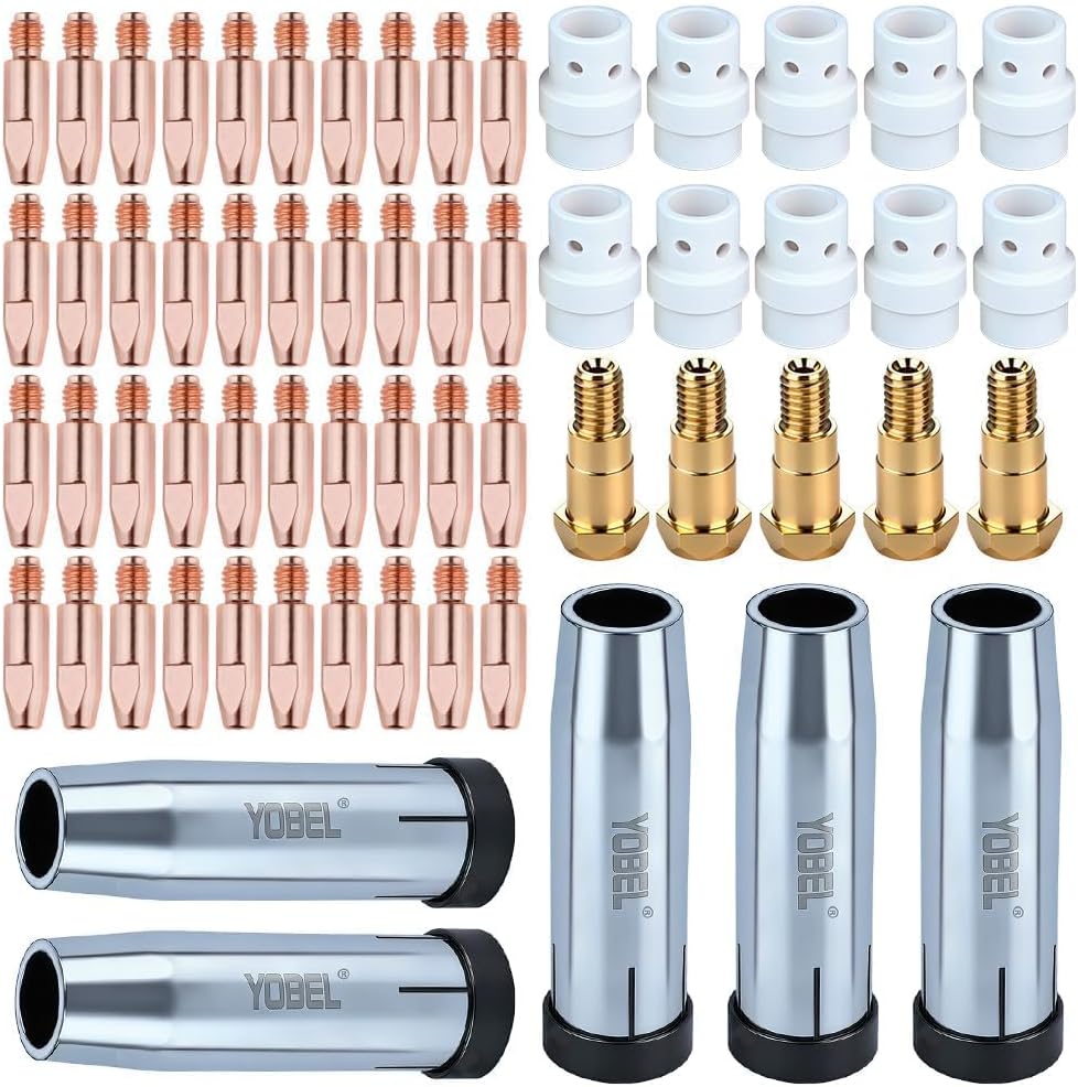 60PCS MB24 MIG Welding Consumables Kit – Extra-Thick CNC Contact Tips 0.030"/0.040"/0.045"/0.055", Gas Nozzles & Diffusers for 24KD Torch, Welding Accessories & Mig Welding Accessories