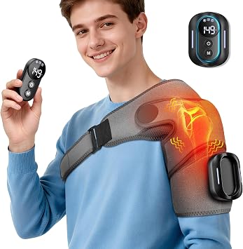 Heated Shoulder Massager, Cordless Shoulder Heating Pad with Vibration, Heated Shoulder Support Brace, Heating Pad Electric with Massage for Men Women