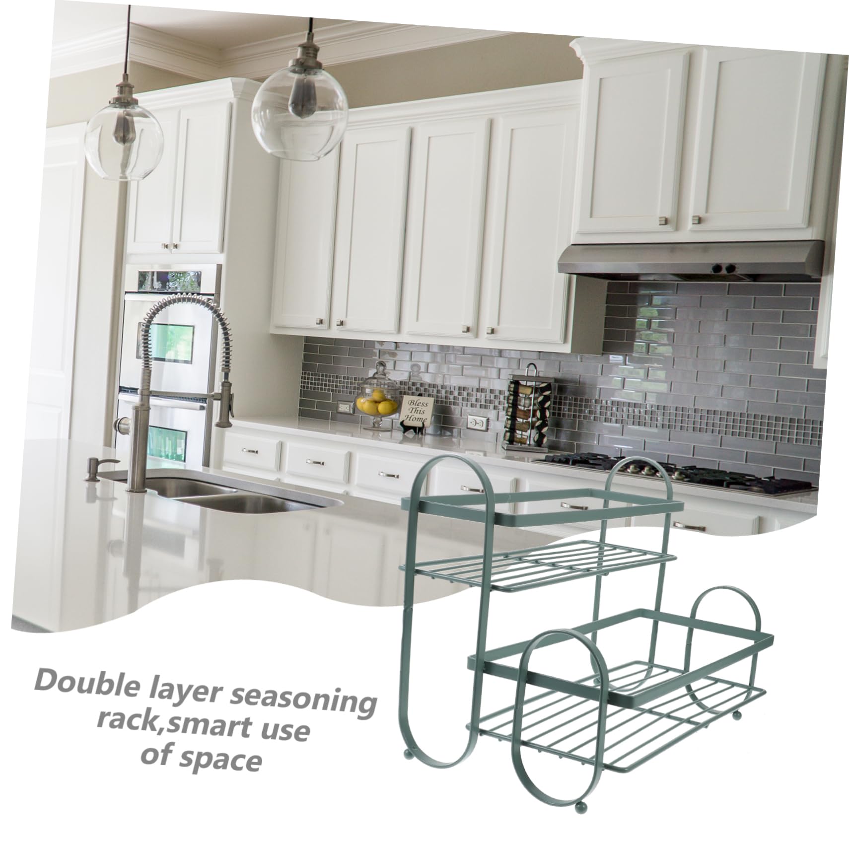 Cabilock Porta Spezie in Ferro Mensola Multifunzione per Spezie per Mobile da Cucina Organizer per Condimenti Mensola per Bottiglie di Spezie A 2 Livelli