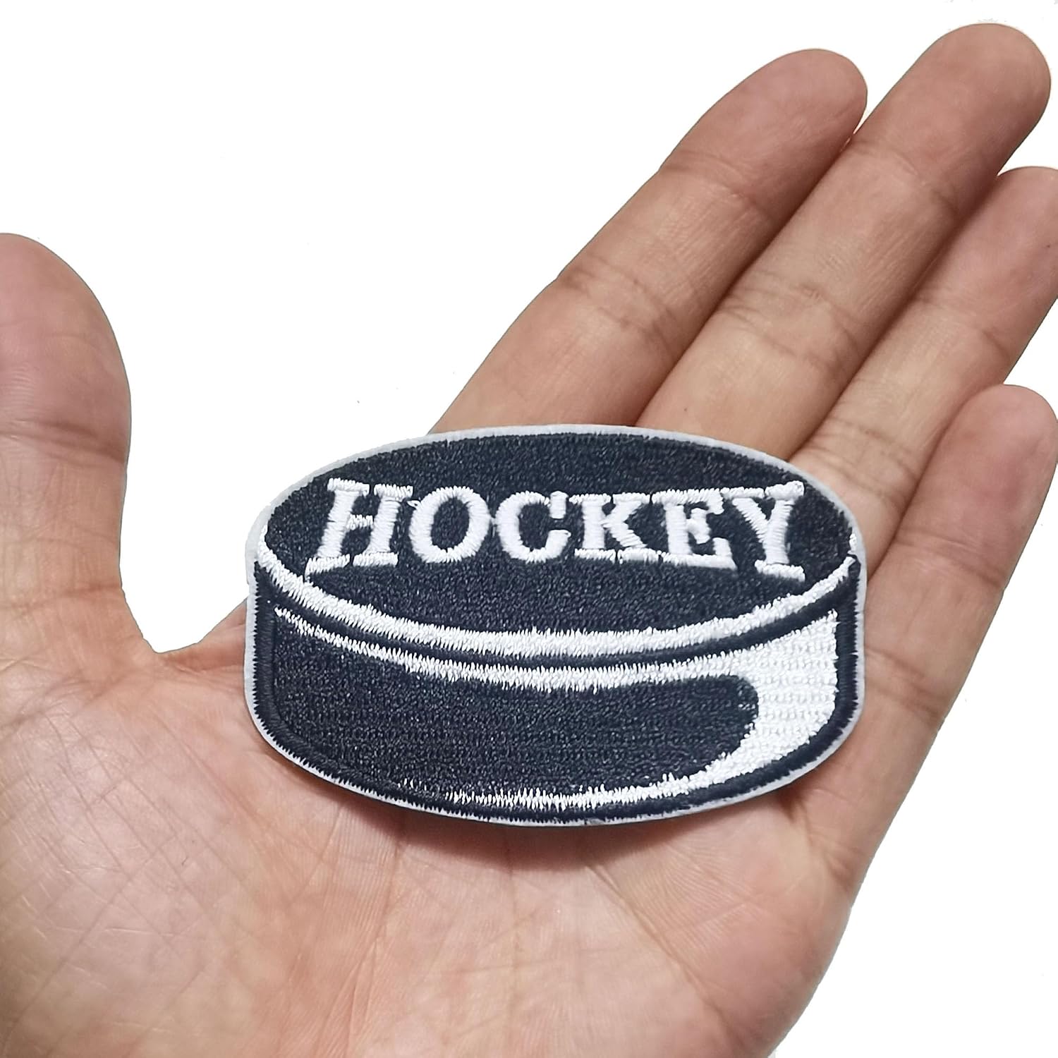 Set 12pcs Ice Hockey Puck Patches Game Day Sports Iron On Embroidered Patches Trucker Hat Appliques Machine Embroidery Hat Cap Jacket Jeans Crafts DIY 2.6“x1.6 (Pack of 2)