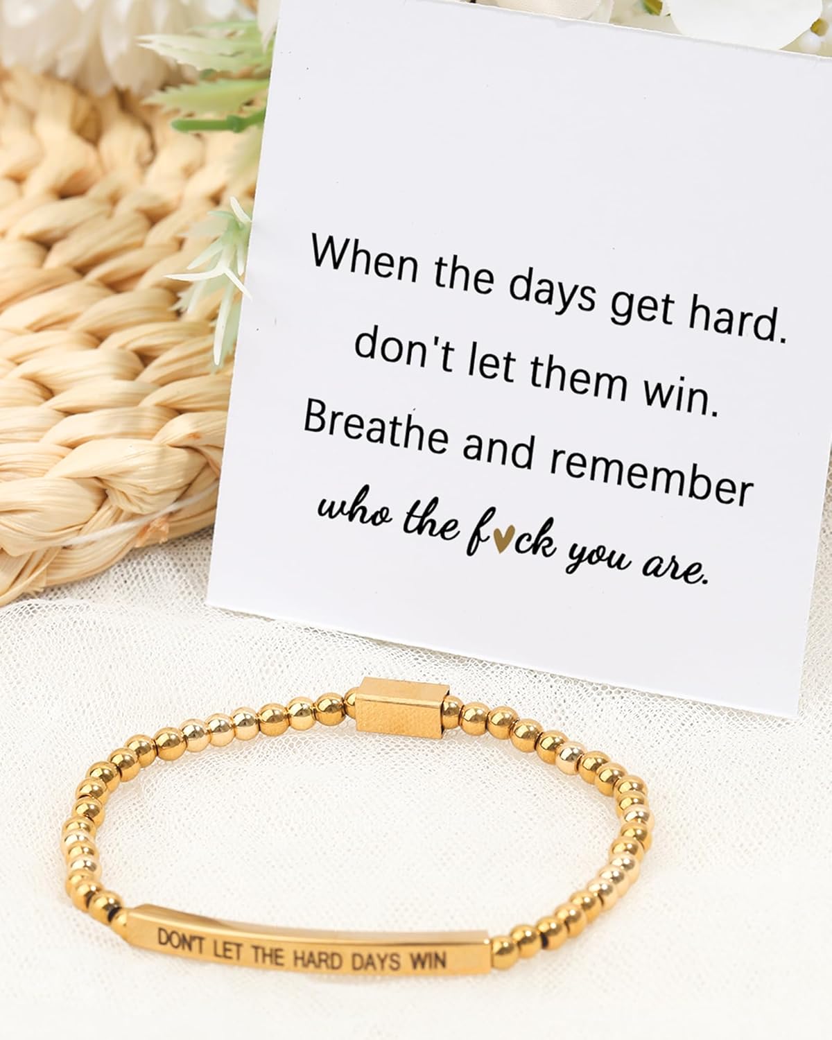 Dont Let the Hard Days Win Bracelet Stainless Steel Gold Beaded Bracelet Don't Let the Hard Days Win Stretchy Brace-let Motivational Inspirational Jewelry Gifts for Her - Image 5