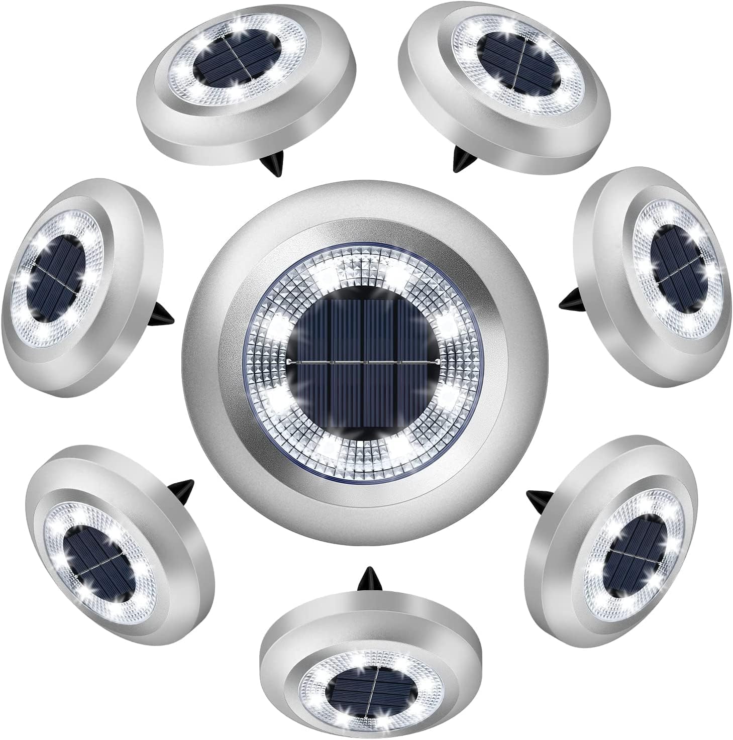 ZFITEI 8 Pack Solar Ground Lights Outdoor,8 LED Solar Garden Lights with 600mAh Battery & 8H Runtime for Lawn,Pathway（Bright White ）
