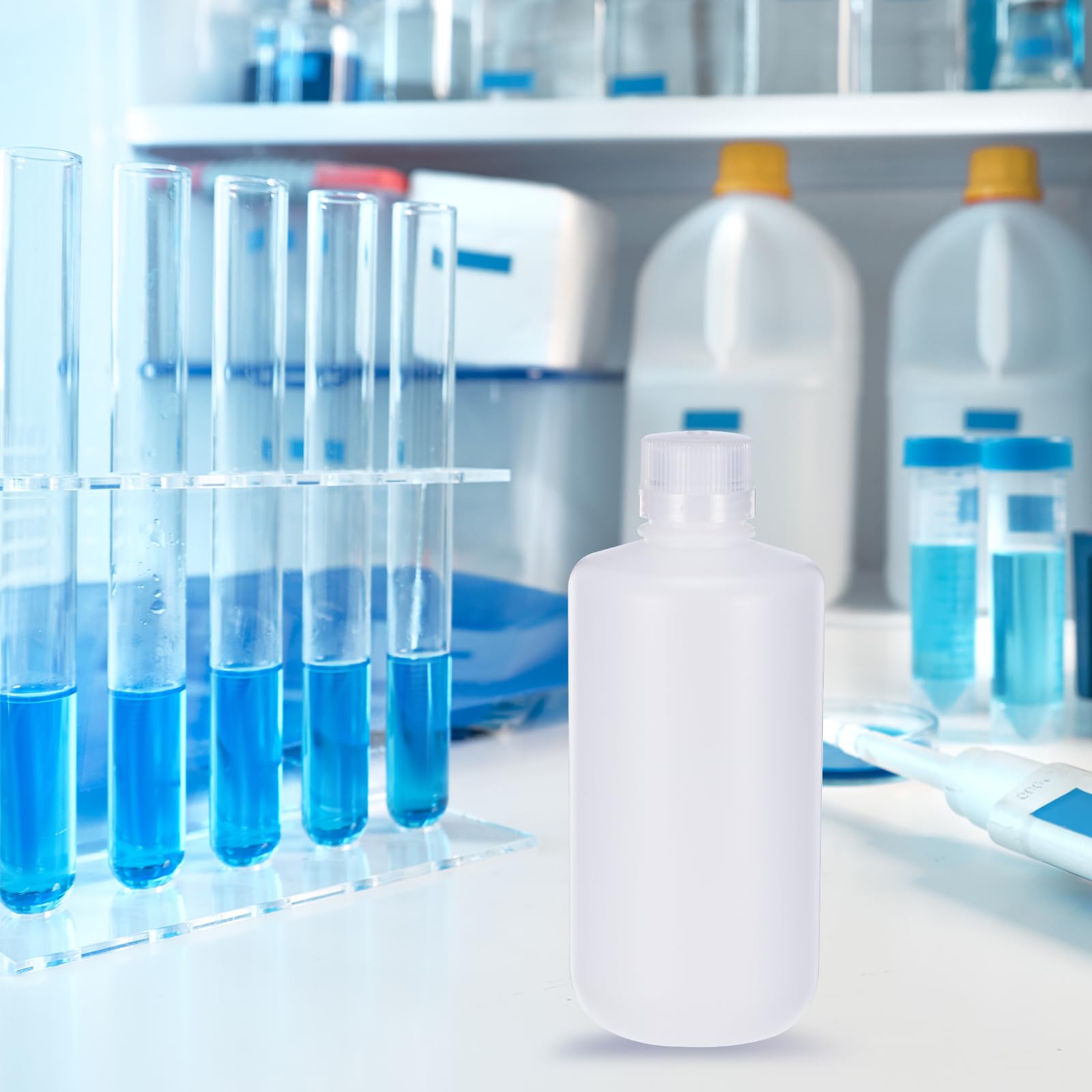 PATIKIL 4Pz 1000ml Bottiglie Reagenti, Bottiglie a Bocca Rotondo Stretta HDPE Tappo Vite per Conservare Acqua Liquidi e Campioni Solidi Contenitore da Laboratorio, Bianco Traslucido