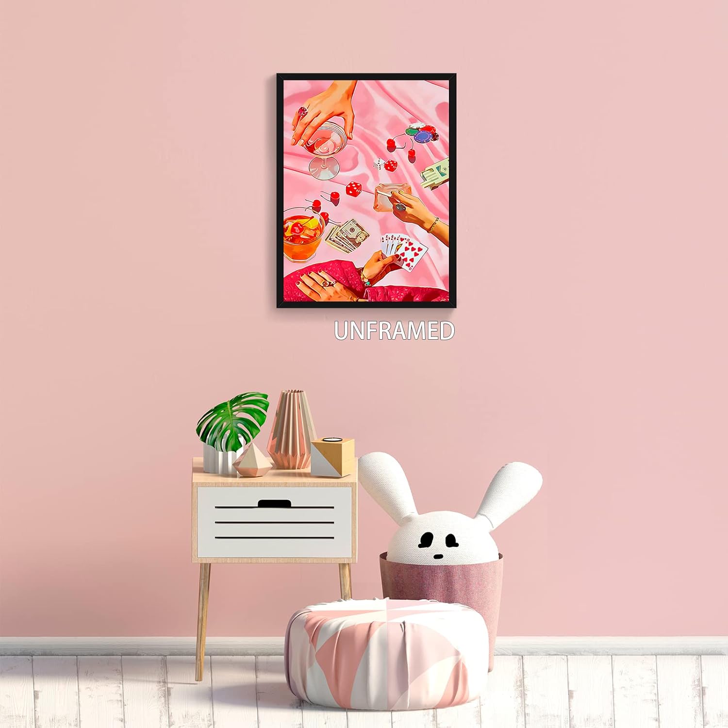 Vintage Pink Casino Dice and Cocktail Canvas Wall Art