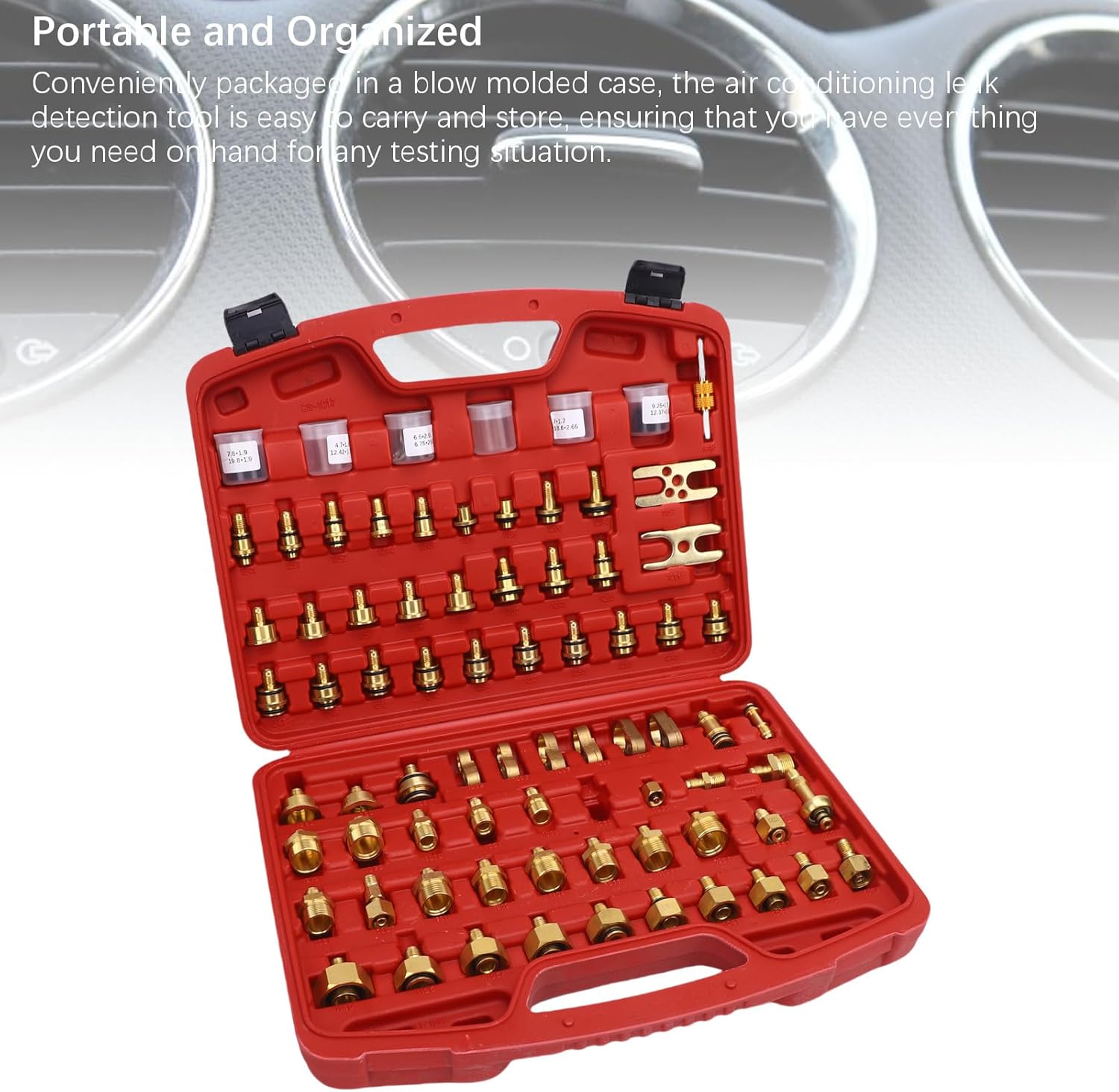 Pongnas Auto AC Leak Tester Automotive Air Conditioning Leak Detection Tool Brass AC Detector Repair Kit for Car Truck with Blow Molded