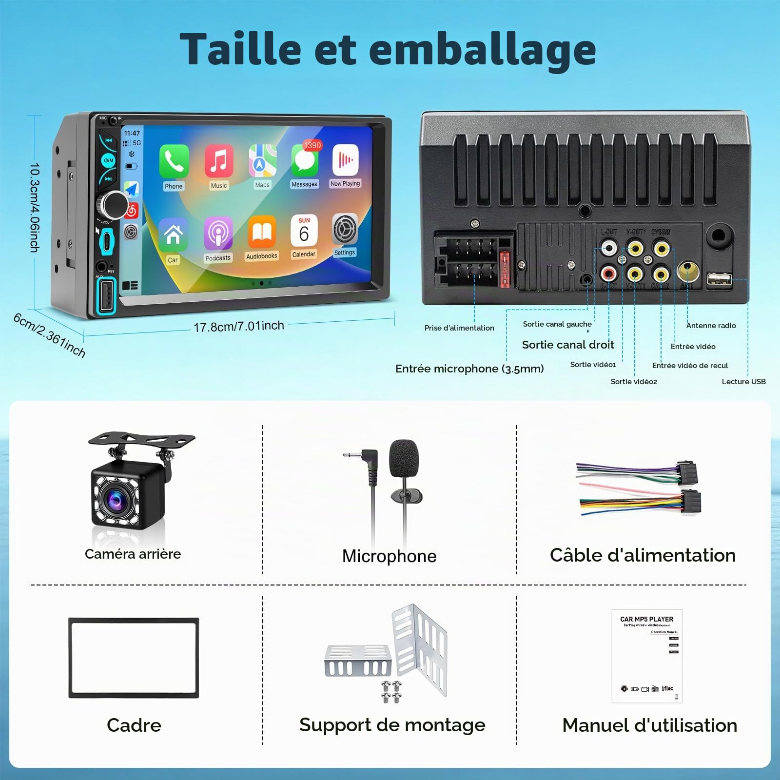 WERESOUND 2 DIN BT Autoradio CarPlay avec sans Fil Car Play & Android Auto