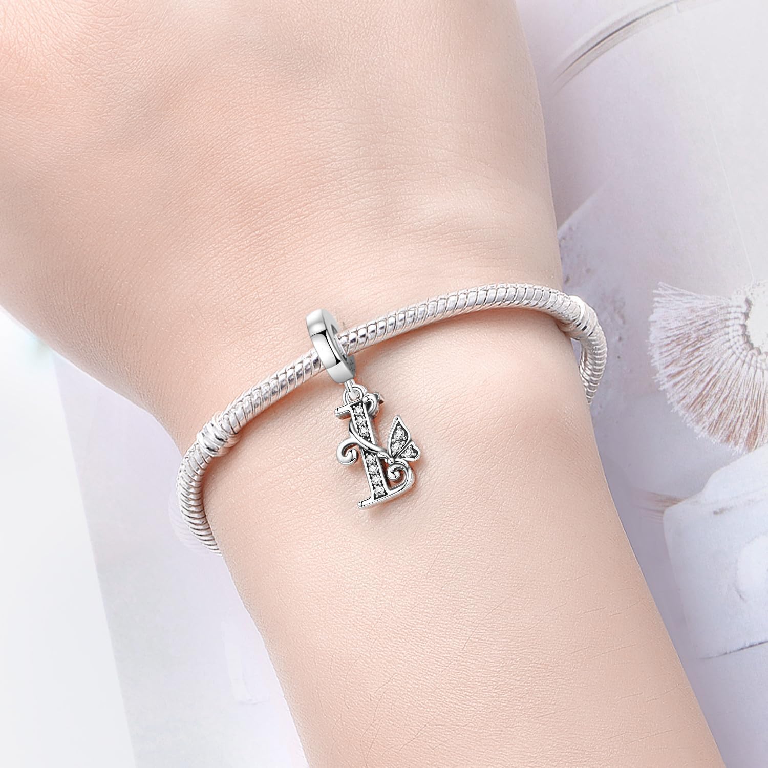 2 Pack 925 Sterling Silver Butterfly Letter Charms for Bracelets and Necklace Alphabet Initial Dangle Pendants Round Spacer Beads Pave Cubic Zirconia Jewelry Gift for Women - Image 5