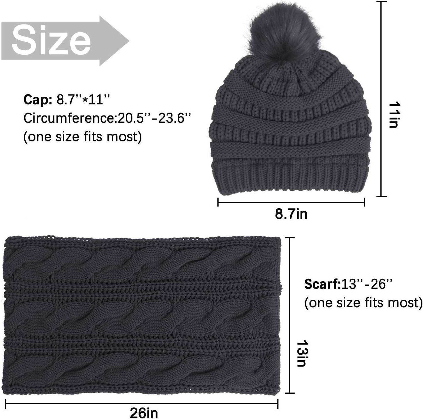 Double Couple Winter Scarf and Hat Set for Women Thick Cable Knitted Circle Loop Infinity Scarfs and Warm Beanie Hat - Image 6