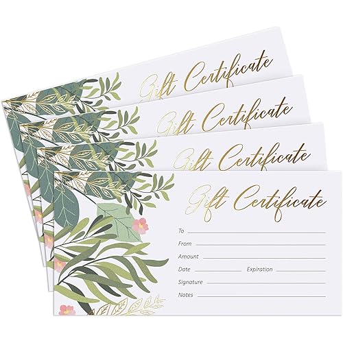 Blank Gift Certificates for Business with Gold Foil- 25 Gift Certificate Cards with Envelopes for Spa, Salon, Restaurants, Custom Client Vouchers for Birthday, Work Gift Card – 3.75x7.5”
