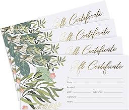 Blank Gift Certificates for Business with Gold Foil- 25 Gift Certificate Cards with Envelopes for Spa, Salon, Restaurants, Custom Client Vouchers for Birthday, Work Card – 3.75x7.5”