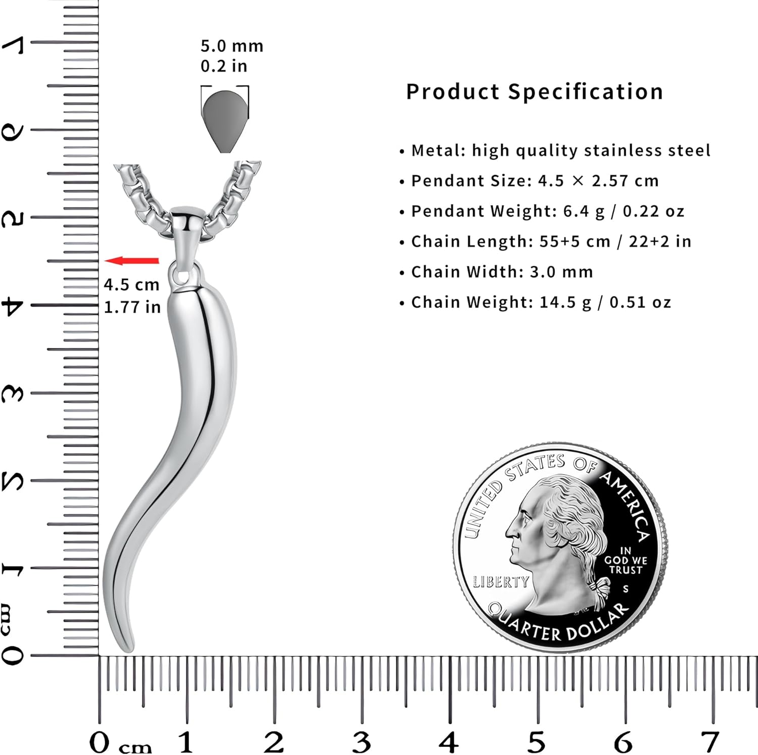 Italian Horn Pendant Necklace for Women Men Silver/Gold Plated Stainless Steel Cornicello Necklace Protection Necklace Chains with Pendant Italian Charm Talisman with Gift Box - Image 3