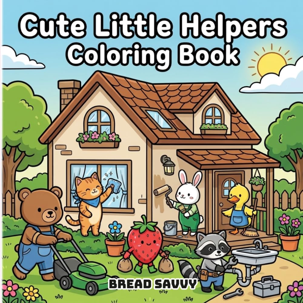 Cute Little Helpers Coloring Book: 40 Adorable Animals, Fruits & Cute Characters Doing Handy Jobs, Cleaning, Gardening & Everyday Chores