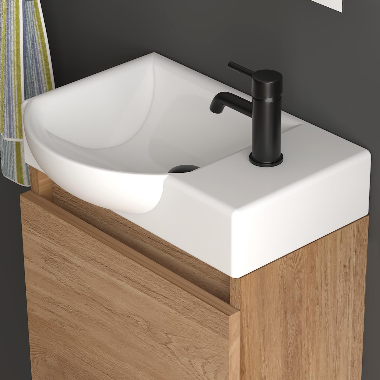 Alpenberger Gasten-wc-wastafel met onderkast, klein badkamermeubel, 45 cm breed, wastafel met wastafelonderkast (cement, wastafel, linkerkant