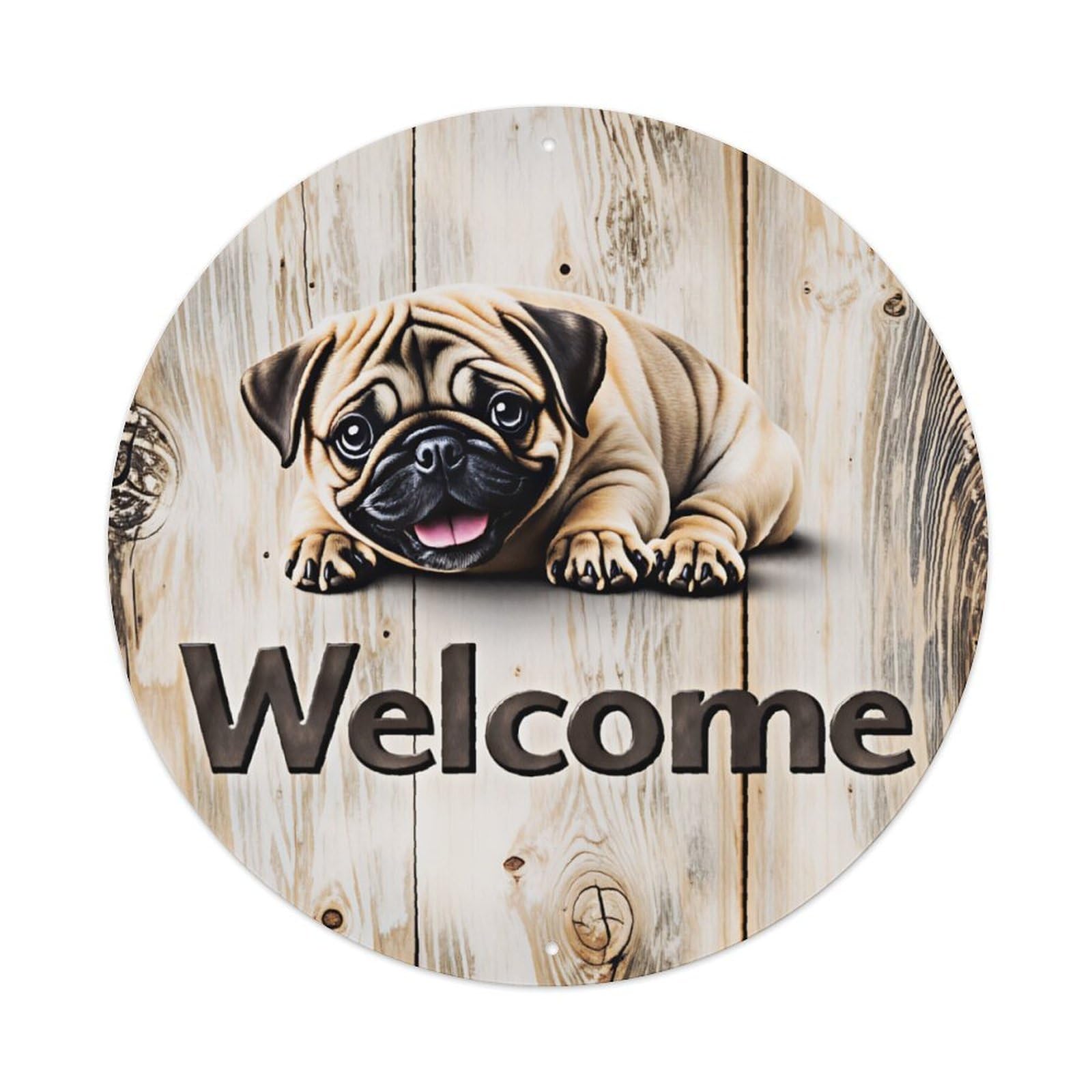 Pug Welcome Aluminium Sign 20x20cm