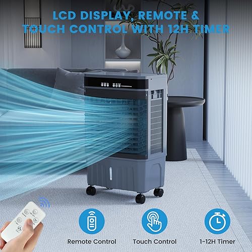 Miniatura 2 de Zynkez Enfriador portátil de pantano de 1800CFM para interiores y exteriores, enfriador de aire evaporativo 3 en 1 con tanque de agua de 5.3