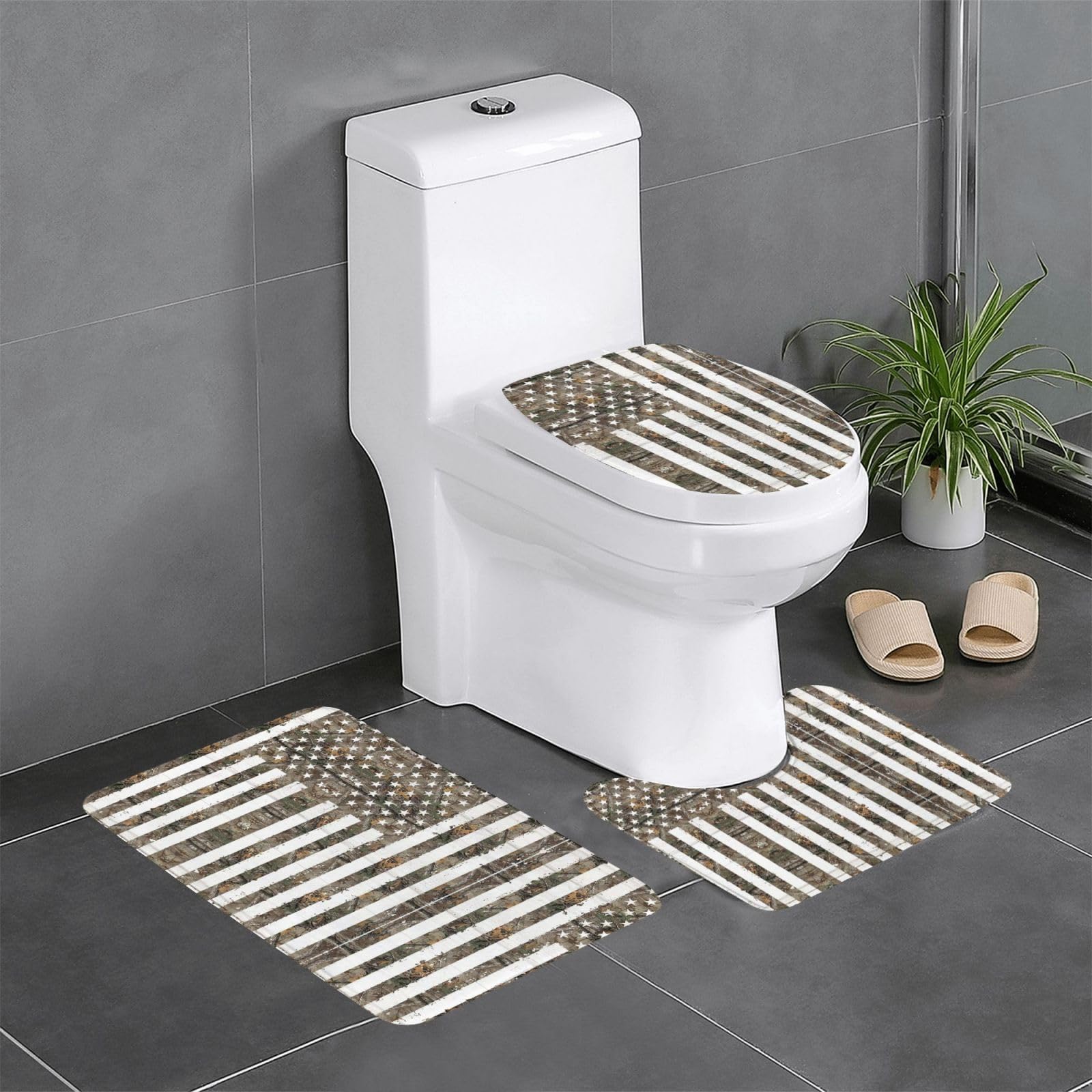 Tapis de salle de bain absorbant et lavable lot de 3 en U antidérapant motif USA