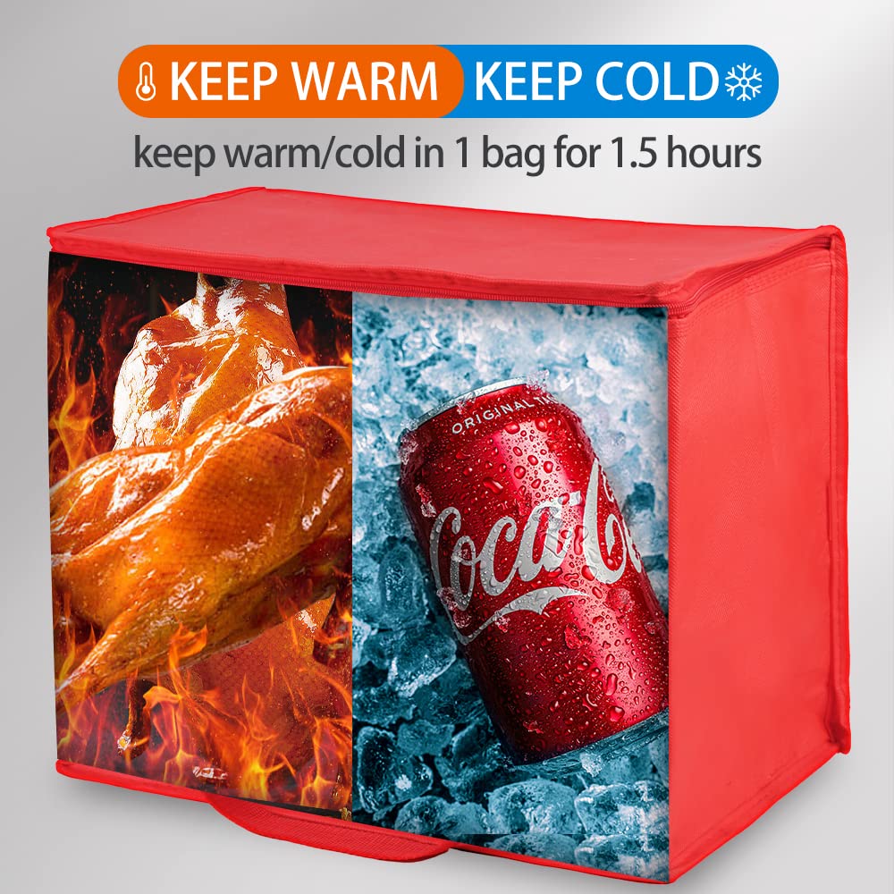 Bolsa térmica aislada para picnic, bolsas de entrega de alimentos para compras, 4 unidades, color rojo, grande
