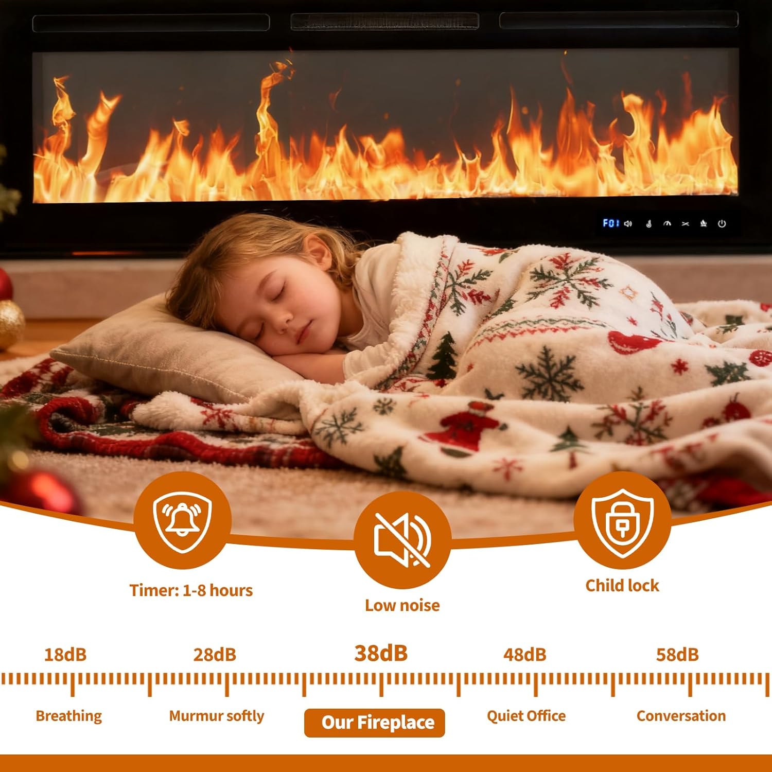 60" Smart Electric Fireplace Wall Mount, 1500w Heater with Remote Control & Timer, 12 Color LED Flame Effect, Touch Screen, for Living Room Bedroom Indoor Use thumbnail