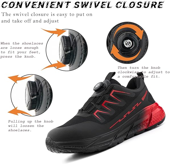 Loiston Veiligheidsschoenen voor dames en heren, lichte sportschoenen, veiligheidsschoenen met stalen neus, veiligheidsschoenen, Een rode, 39 EU