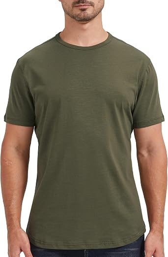 netdraw Mens Curved Hem 100% Slub Cotton T-Shirt Premium Casual Stylish Soft Crewneck Tee
