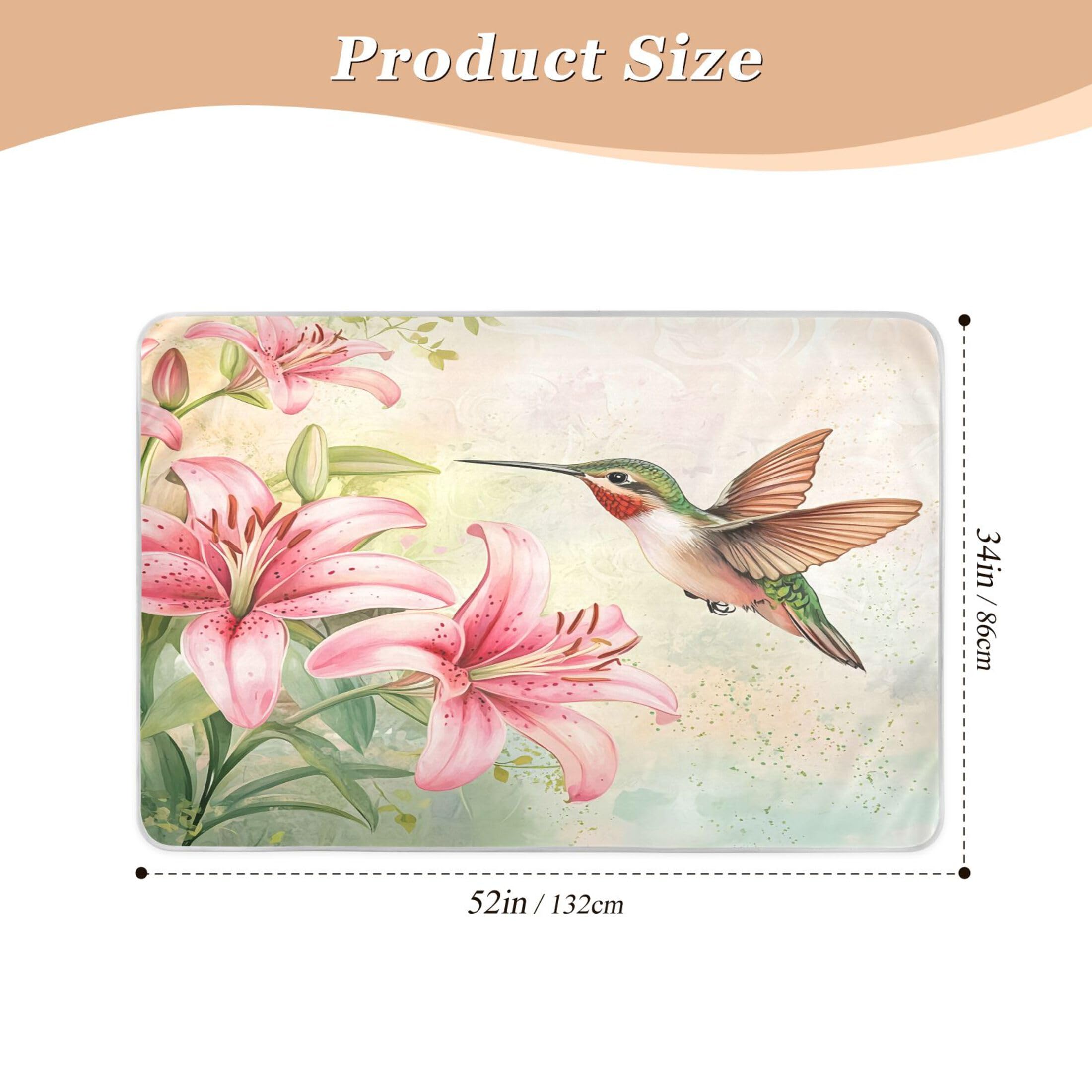 Takiito Hummingbird Pink Lilies Bed Pad Reusable Bed Underpad Washable Waterproof Leak-Proof Quick Dry Incontinence Pee Pad for Toddlers Kids Adults Pets 34x52 in