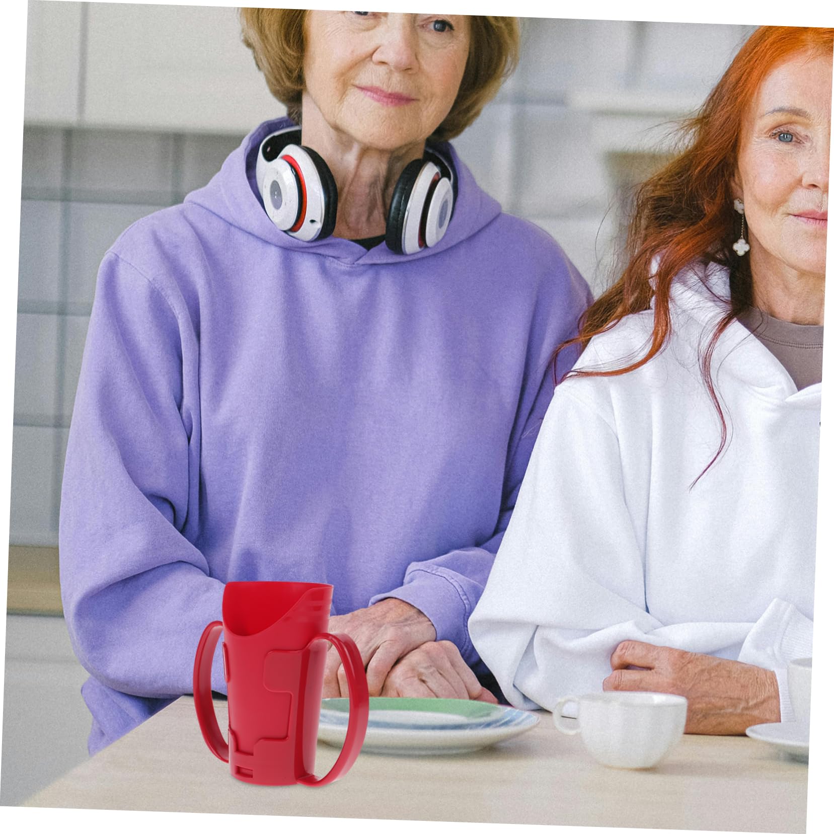 Gogogmee 2pcs Elderly Care Cup Elderly Drinking Cup Leakproof Thermal Beakers ??? Nosey Cups for Adults Special Independence Sip Cup Dysphagia Drink Cup Open Cup ???? Spill Red Plastic