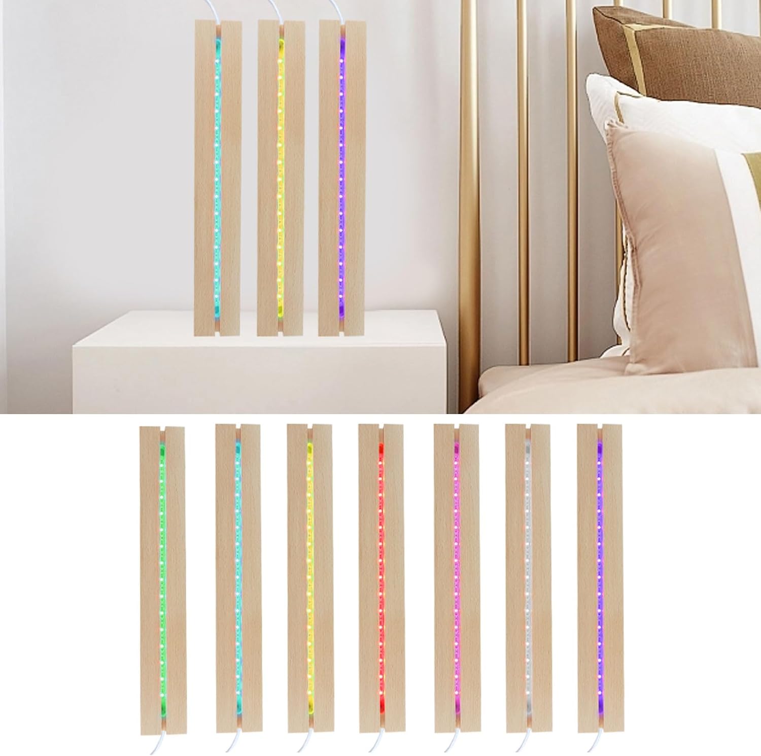 2pcs 11.81 Inch Wooden LED Light Display Pedestal, Wooden Rectangle LED Lights Display Base for Acrylic, Crystal Light Base Stand for Crystal Display Glass Art