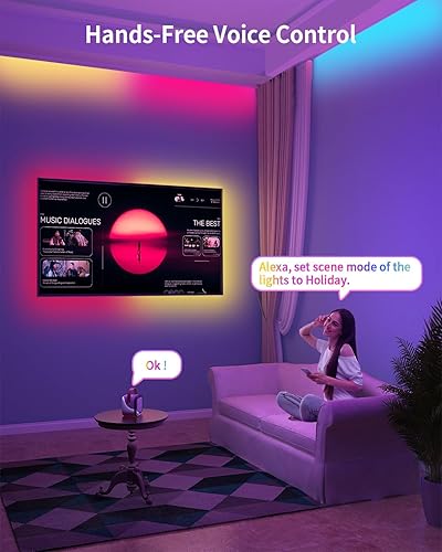 Miniatura 8 de Tira de luces LED RGB+IC, luz LED Bluetooth inteligente para dormitorio, tiras LED que cambian de color con 44 modos de escena (6.6 pies)