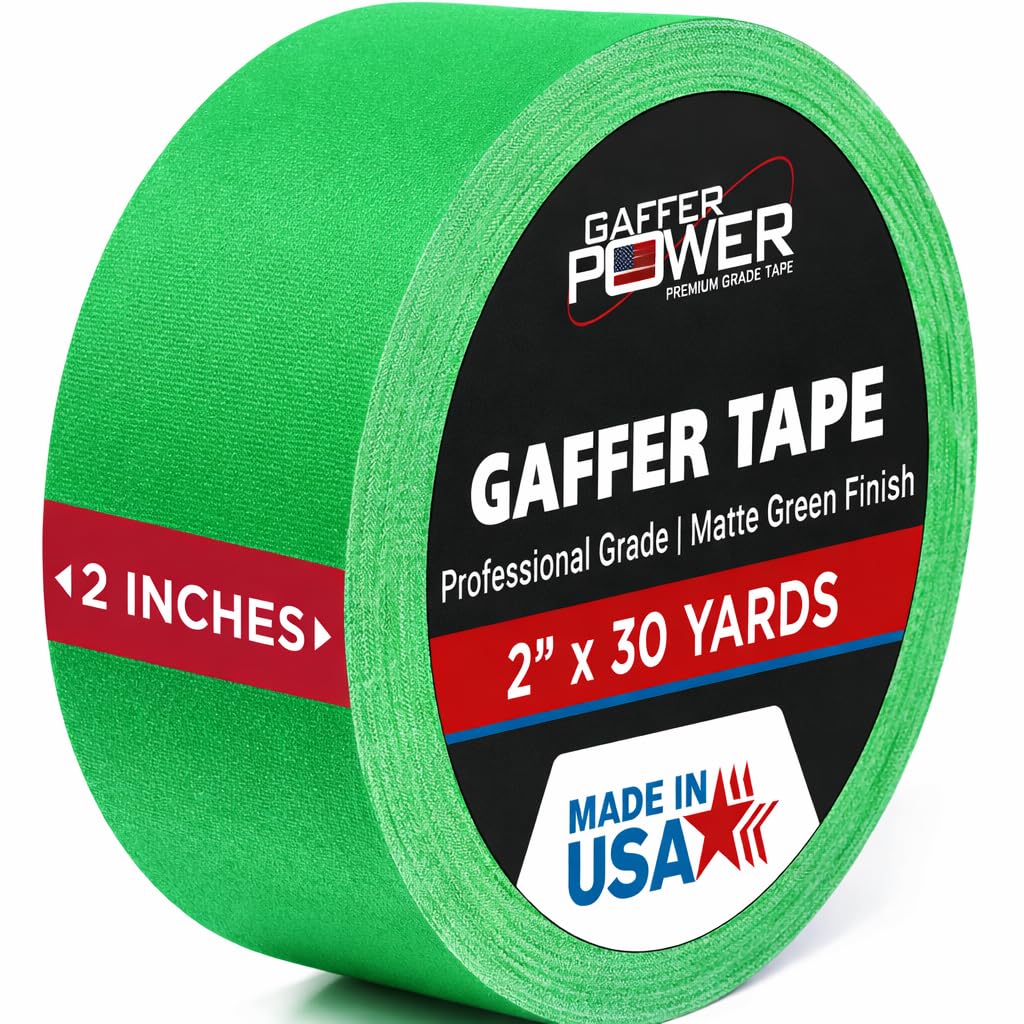 Gaffer Power Real Professional Grade Gaffer Tape, Made in The USA, Heavy-Duty Gaffers Tape, Durable, Versatile, Non-Reflective, Multipurpose. (2 in x 30 Yds, Chrome Green)