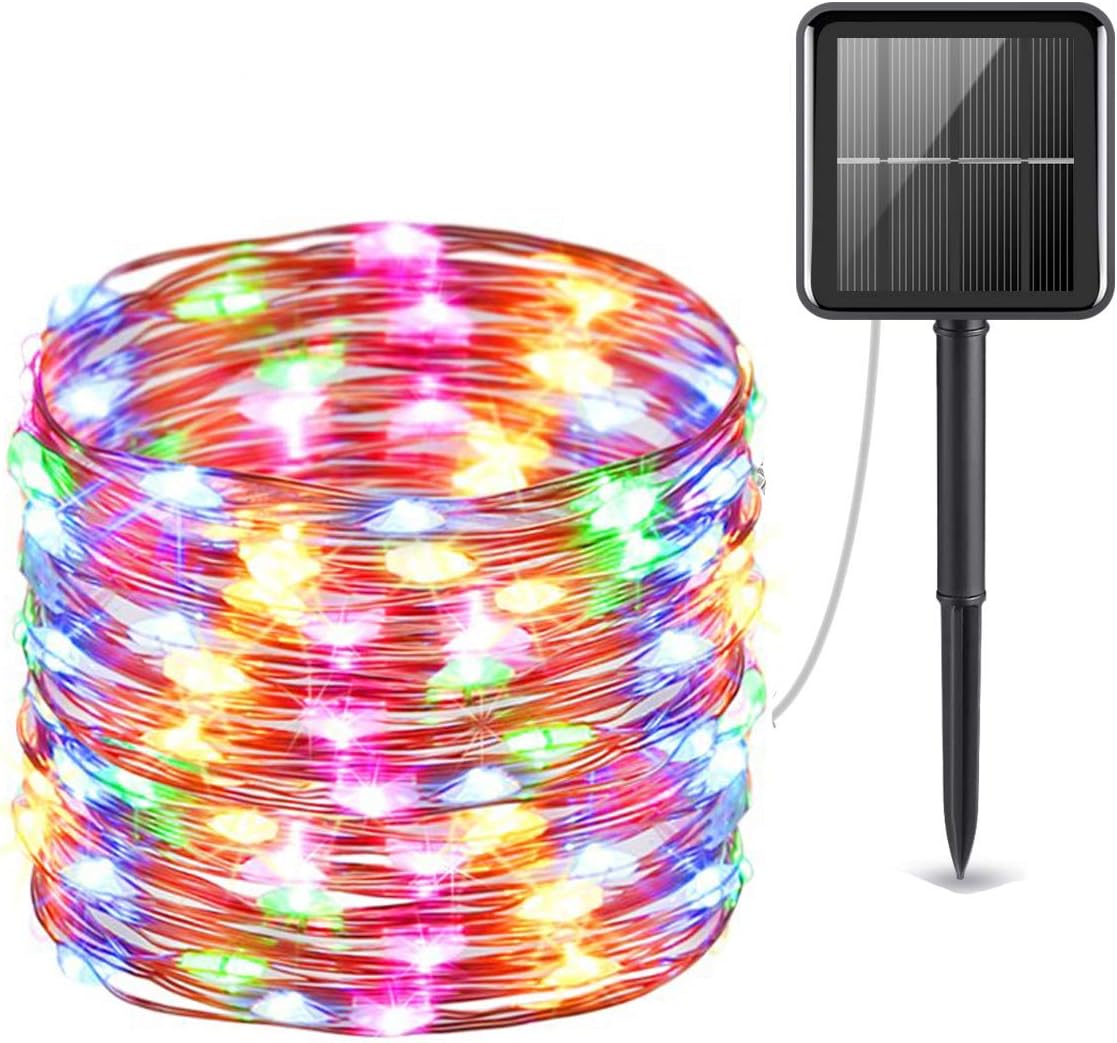 Carryfly Upgraded Solar String Lights, 33ft Multicolour 8 Modes Copper Wire Lights, LED Starry Lights, Waterproof IP65 Fairy Christmas Decorative Lights for Outdoor, Wedding, Homes, Party, Hallowee