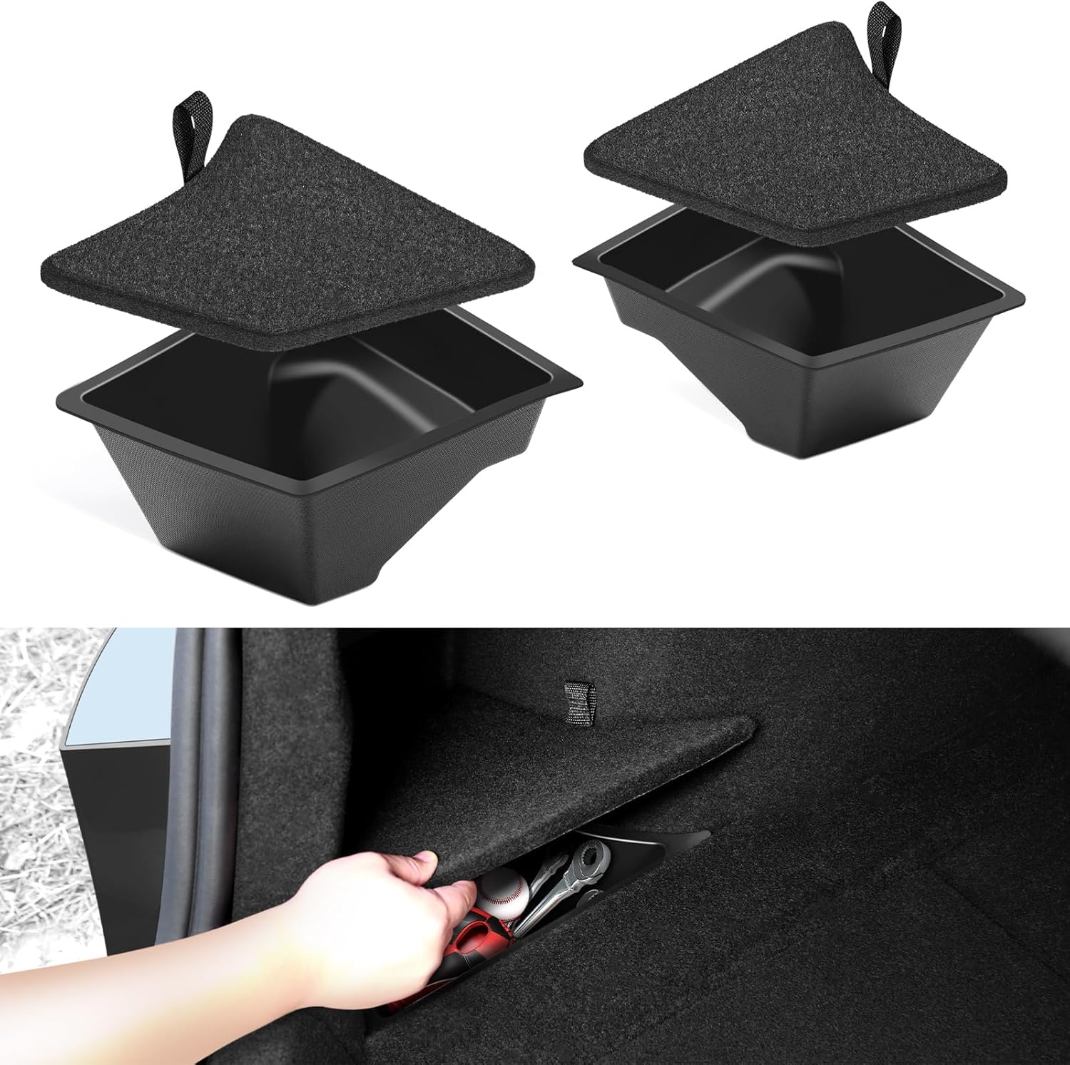 Trunk Organizer for 2024 2026 Tesla Model 3 Highland Accessories Rear Trunk Storage Bins Side Box with Lids for 2026 2025 Model 3 Interior Accessories TPE Material Waterproof Odorless 2 PCS