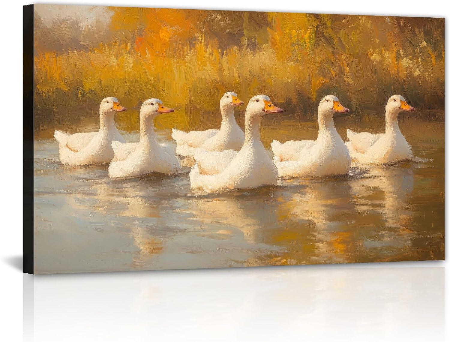 Vintage White Geese Canvas Wall Art Rustic Farmhouse Animal Pictures Print Watercolor Country Landscape Painting Framed Artwork for Living Room Kitchen(Artwork-3,16"x24")