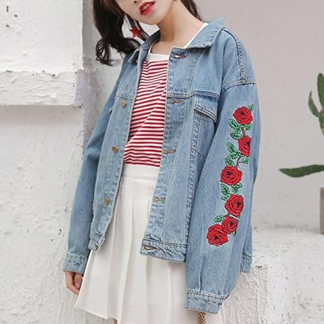 ZhuiKun Jacket Women's Rose-Embroidery 