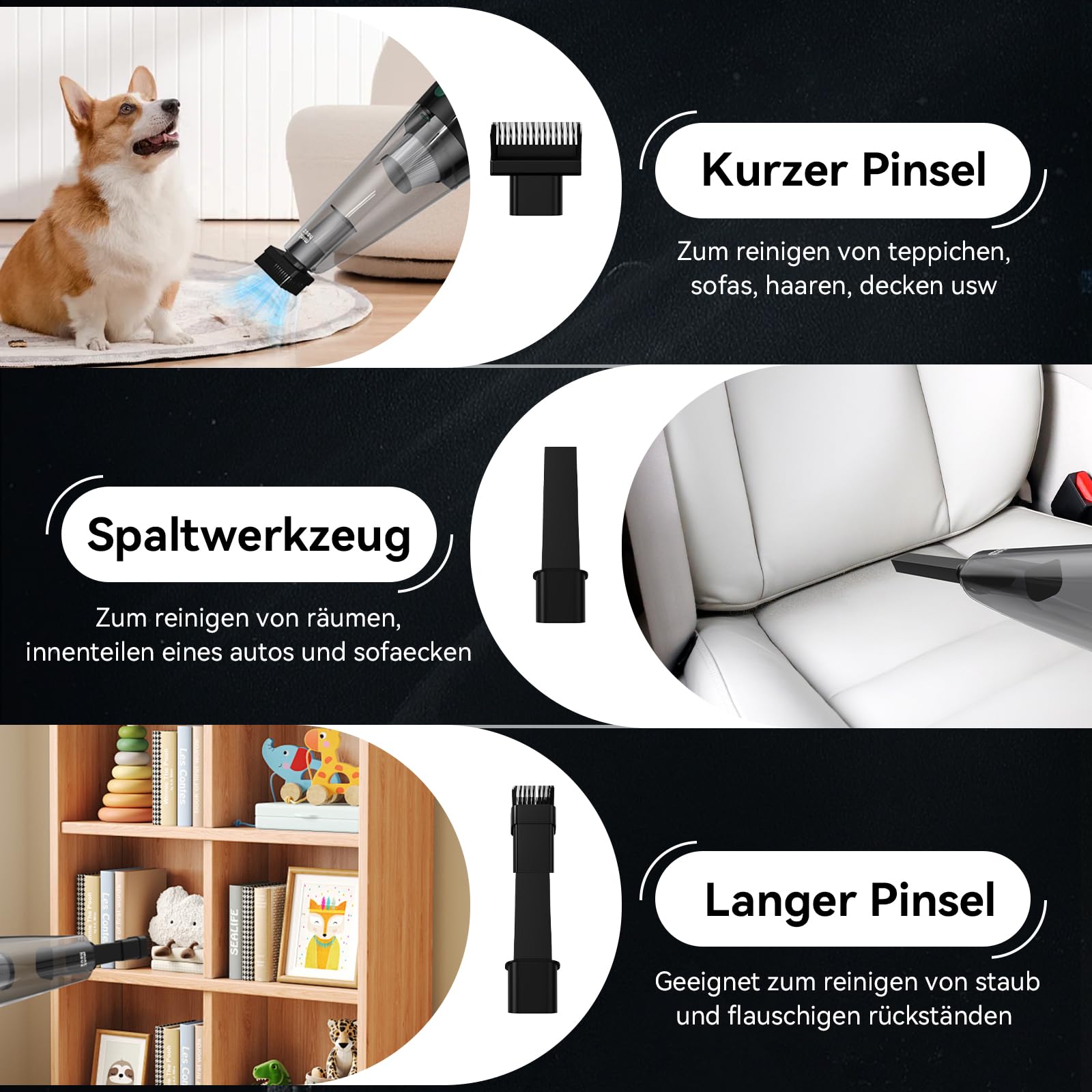 Minthouz Handstaubsauger Akku 9000PA, 120W Autostaubsauger LED-Licht, 30 Min Laufzeit Schnellladung, 2x Wiederwaschbare HEPA-Filter, Leicht zu Reinigen Tragbar für Auto Haushalt Büro | Starke Saugkraft Auto Staubsauger, Multifunktions-Zubehör, Hocheffizie