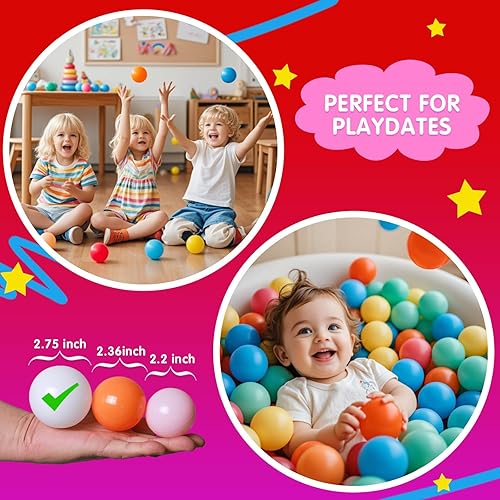 Miniatura 5 de Realhaha Pelotas de 2.75 pulgadas, grandes, coloridas y duraderas, no tóxicas y sin BPA, perfectas para sala de juegos de interiorexterior,