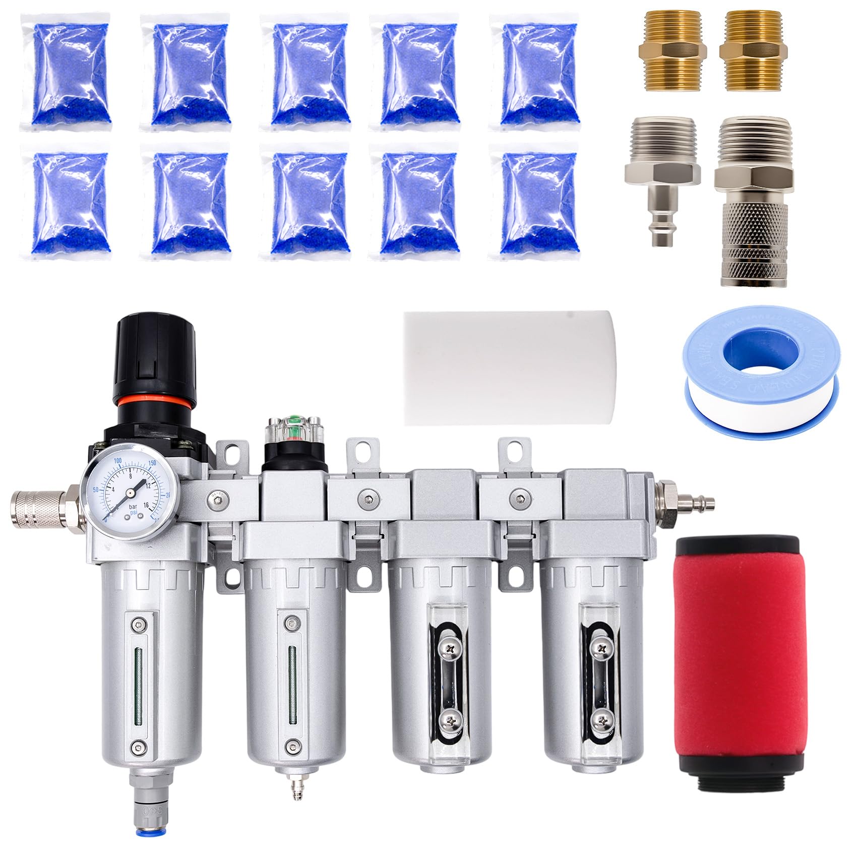 Jeogejin 3/4" NPT Industrial Air Dryer for Compressor,4 Stage Air Drying System with 5-Micron & 0.01-Micron Filters,Auto Drain,Suitable for Plasma