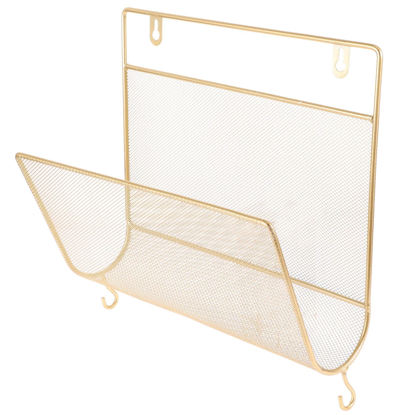 Étagère de Rangement pour Magazines et Documents Murale en Fer Forgé Doré au Design Arrondi