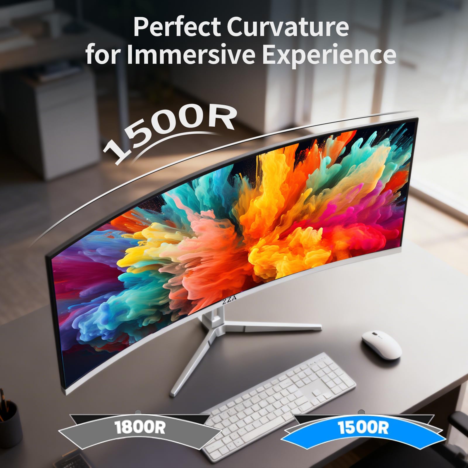 ZZA Monitor do gier 34'' - 165 Hz/180 Hz WQHD (3440 x 1440P), zakrzywiony monitor o ultra szerokości 34 cali, FreeSync do gier bez przerwy, 100% sRGB, HDMI 2.1 i DP 1.4, PBP Mod