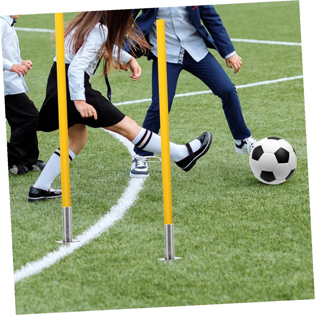 4pcs Soccer Training Stakes with Spring Ground Nails, Football Flagpole Bases for Corner Flag Fixing, Sturdy Soccer Pole Ground Spikes for Field Marking and Agility Training