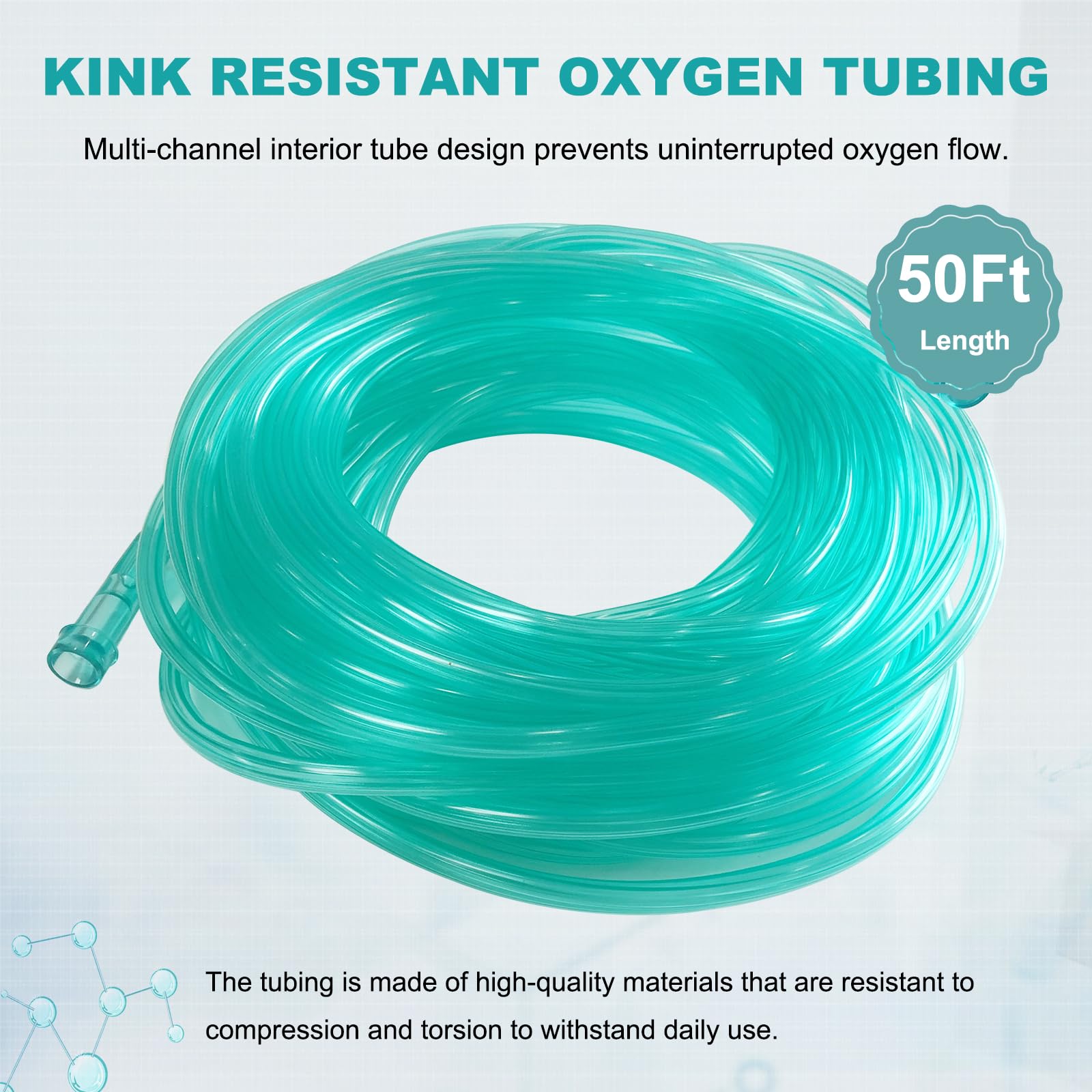 Confezione da 3 tubi per ossigeno, 50 m, colore verde, resistenti agli urti, non si attorcigliano, resistenti, interfaccia universale, confezionati singolarmente